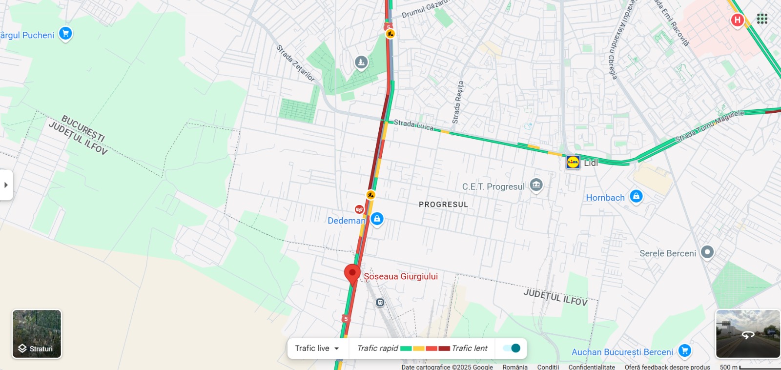 Situația traficului pe Șoseaua Giurgiului, ora 12:47 | Sursa foto: Captură ecran Google Maps