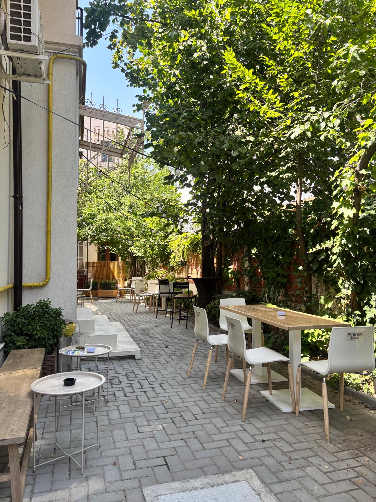 Alunul, care a inspirat numele cafenelei, tronează în mijlocul curții