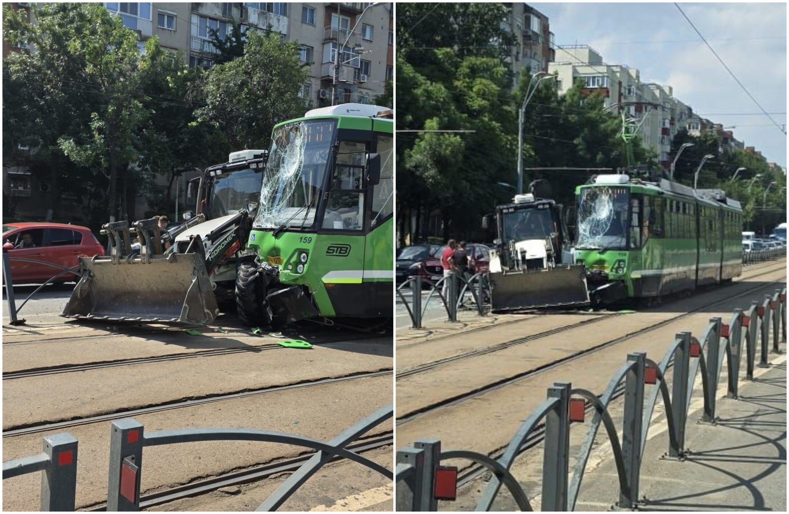 UPDATE | Un accident între un buldoexcavator și un tramvai s-a produs pe Calea Văcărești. STB: Linia 10, blocată
