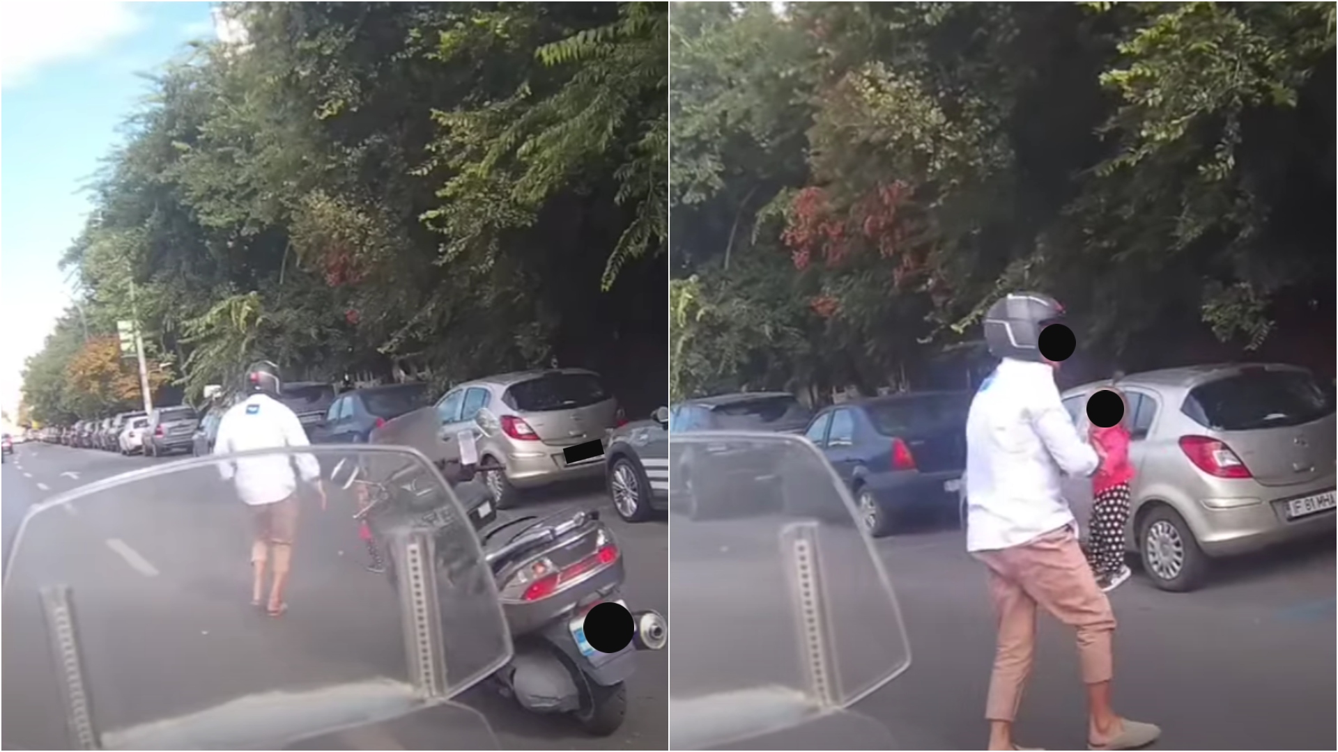 VIDEO | Momentul șocant în care o fetiță e salvată dintre mașini, pe Mihai Bravu. Un bărbat pe motocicletă a văzut-o, a ridicat-o din stradă, un șofer STB a făcut scut cu autobuzul