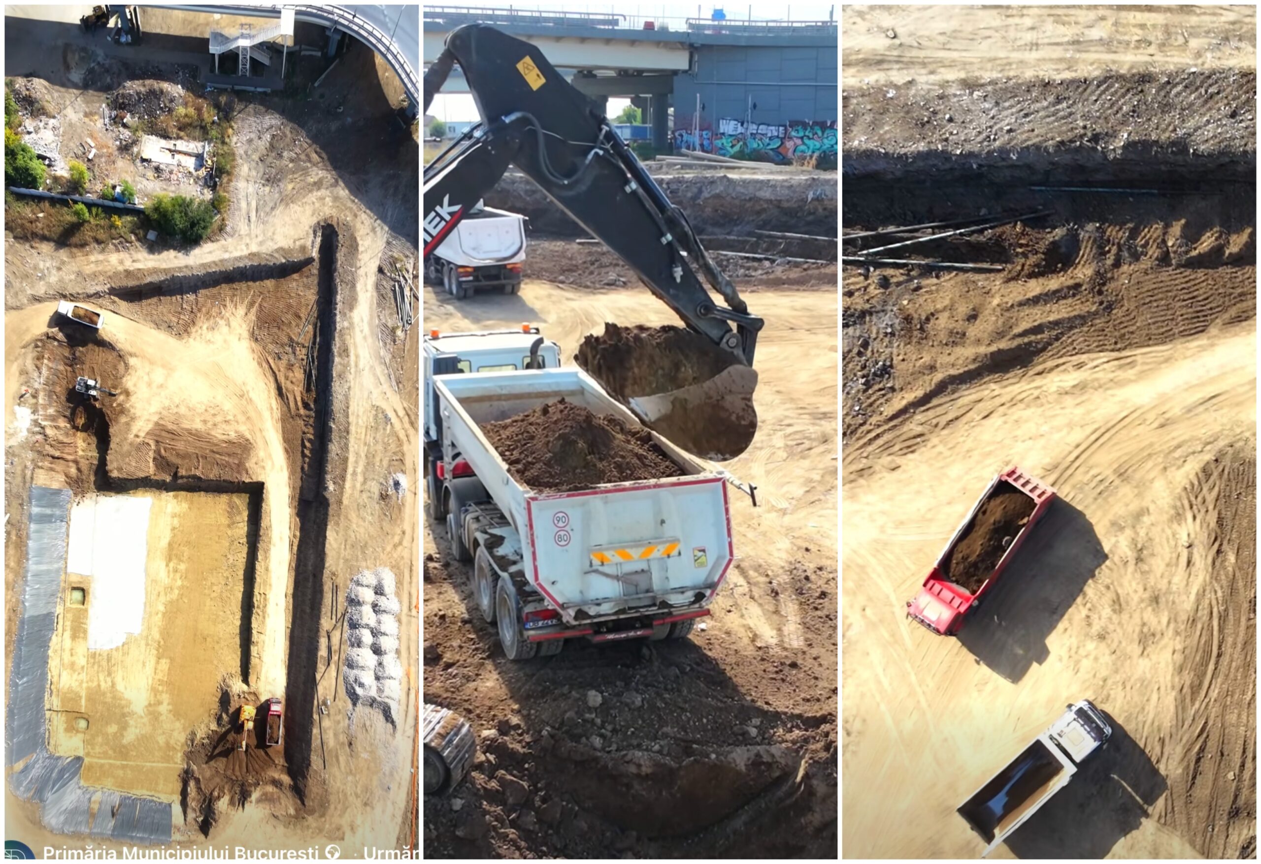 VIDEO | Construcția mamut de sub Prelungirea Ghencea, îngropată la o adâncime de 7 metri. Bazinul de retenție  cât trei piscine olimpice, peste care va fi un park & ride