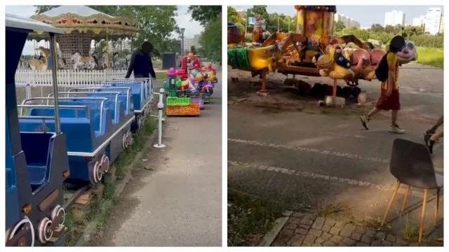 FOTO | Debandada periculoasă cu tiribombe din Parcul IOR, din zona retrocedată. Bucureșteancă: Rugăm autoritățile să intervină și să închidă acest bâlci