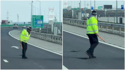 VIDEO | Asfaltul pe Autostrada Bucureștiului se bătătorește cu călcâiul învârtit în groapă, așa cum fac turiștii la Milano, în mallul cu taur din mozaic și magazine de fițe