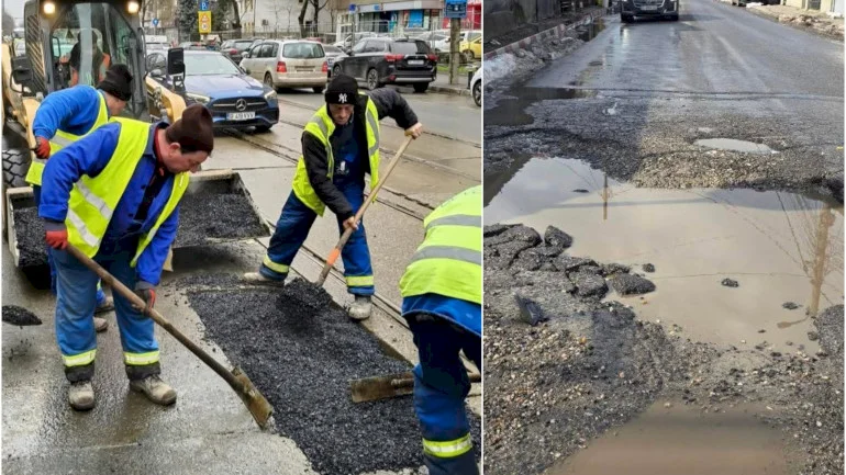 PMB, primul mesaj despre gropile gigantice din București. “S-a aruncat în neștire cu sare la deszăpezire. În plus, din aproape 5.500 de străzi, doar 880 sunt ale noastre”