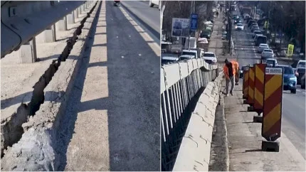 VIDEO | La doi ani de la deschidere, podul din Berceni peste A0 – Autostrada Bucureștiului are deja probleme mari. Este o crăpătură de circa 20 de cm pe toată lungimea