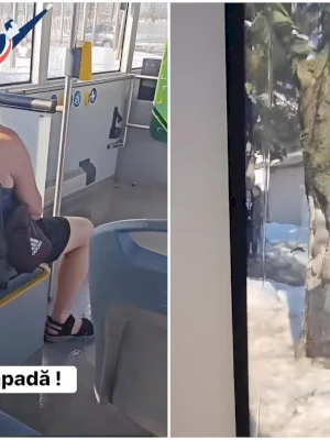 VIDEO | Superman circulă cu STB-ul prin București. Un domn neînfricat a străbătut nămeții în sandale, maieu și pantaloni scurți, apoi a urcat în autobuz
